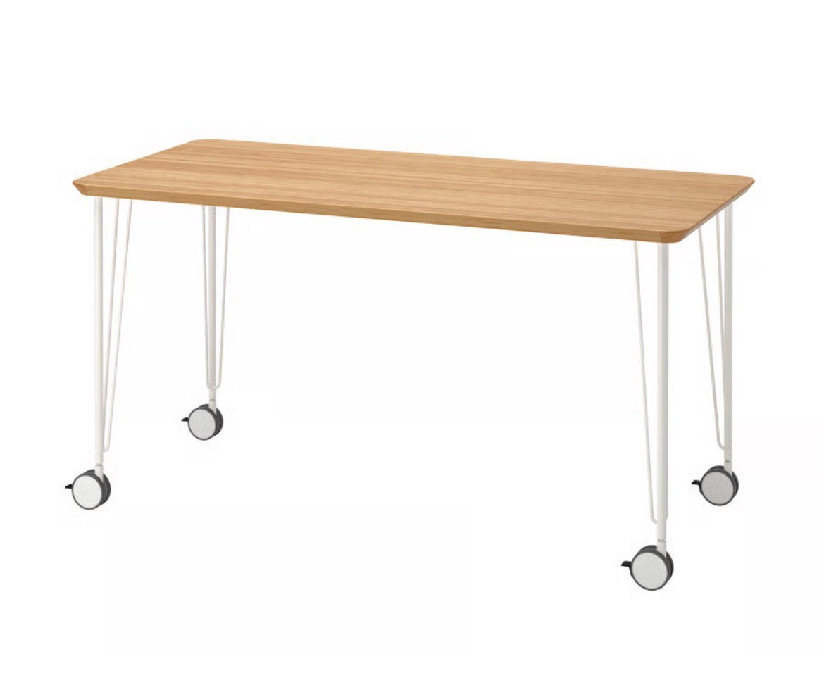 Bureau bamboe/wit, ikea ANFALLARE / KRILLE 140x65, Huis en Inrichting, Bureaus, Ophalen, Zo goed als nieuw