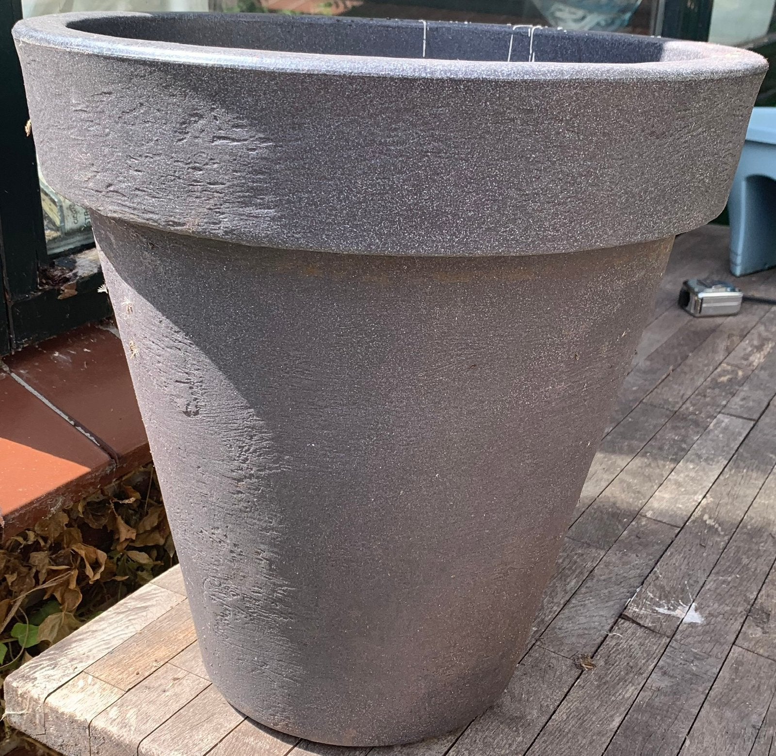 Plantenpot kunststof leisteen look., Kunststof, Balkon, Rond, Ophalen of Verzenden