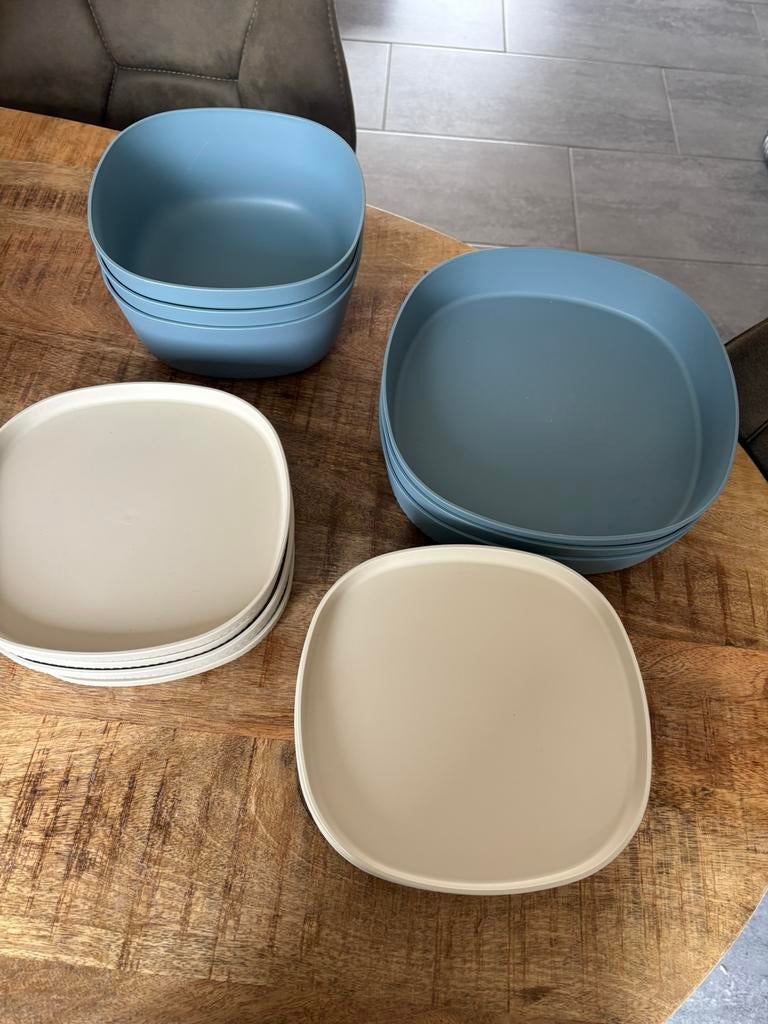 Servies moods kunstof ah buiten servies borden en schalen, Huis en Inrichting, Ophalen of Verzenden, Gebruikt, Blauw, Overige typen