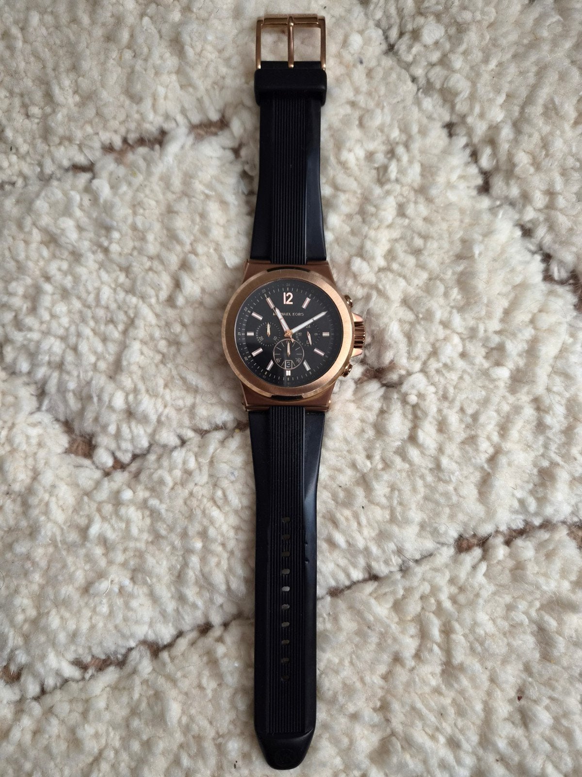 Michael Kors Heren Horloge MK-8184 Roségoud Zwart Rubber, Overige merken, Gebruikt, Staal, Polshorloge