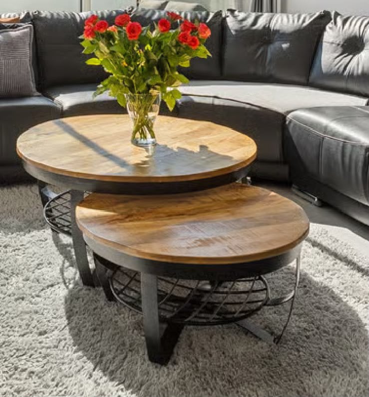 Salontafel mango hout parras, Ophalen, 50 tot 100 cm, Rond, 50 tot 100 cm
