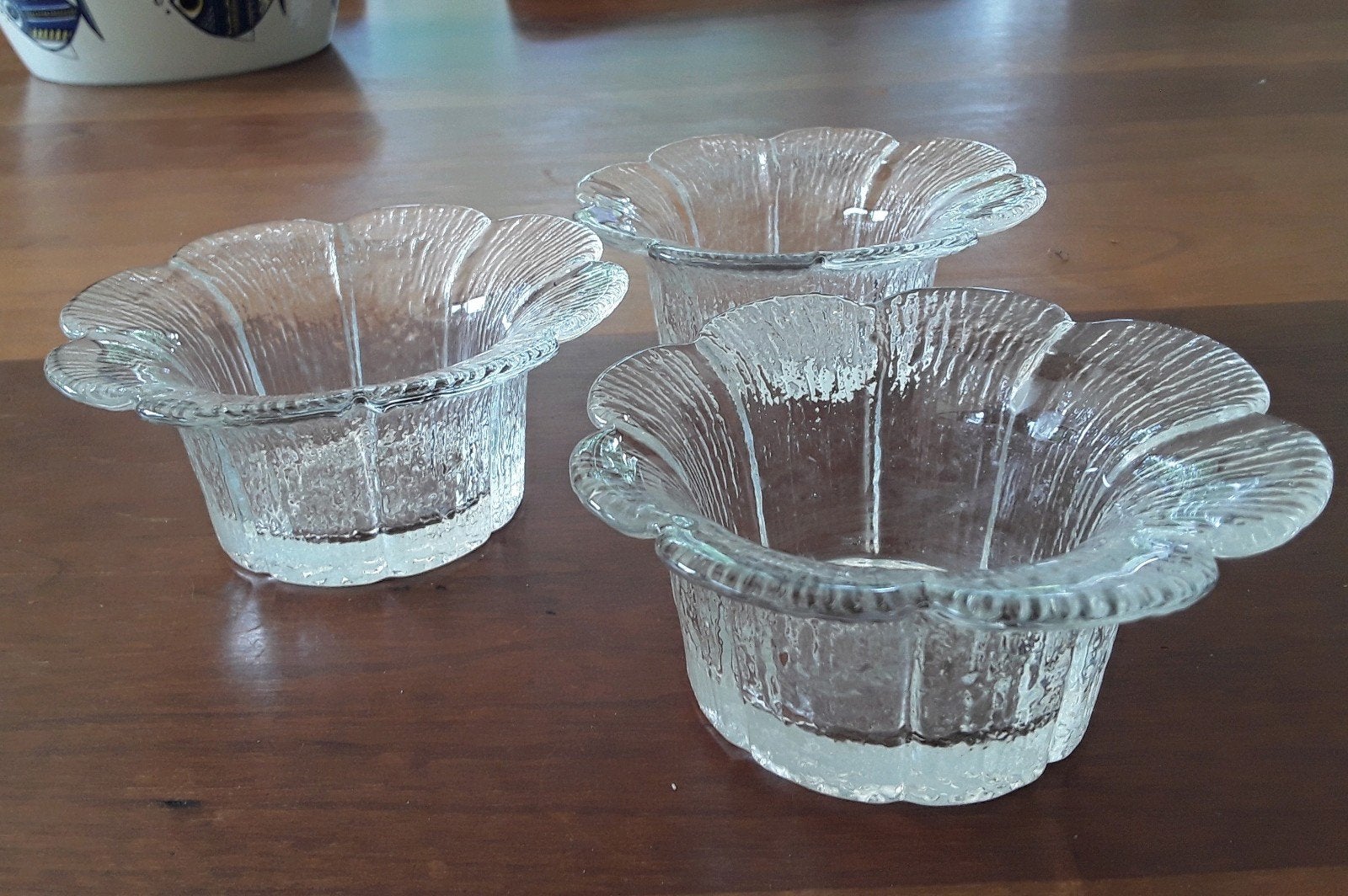 Vintage Finse waxinelichthouders Pertti Kallioinen, set pr, Waxinelichthouder, Ophalen of Verzenden, 5 cm, Glas
