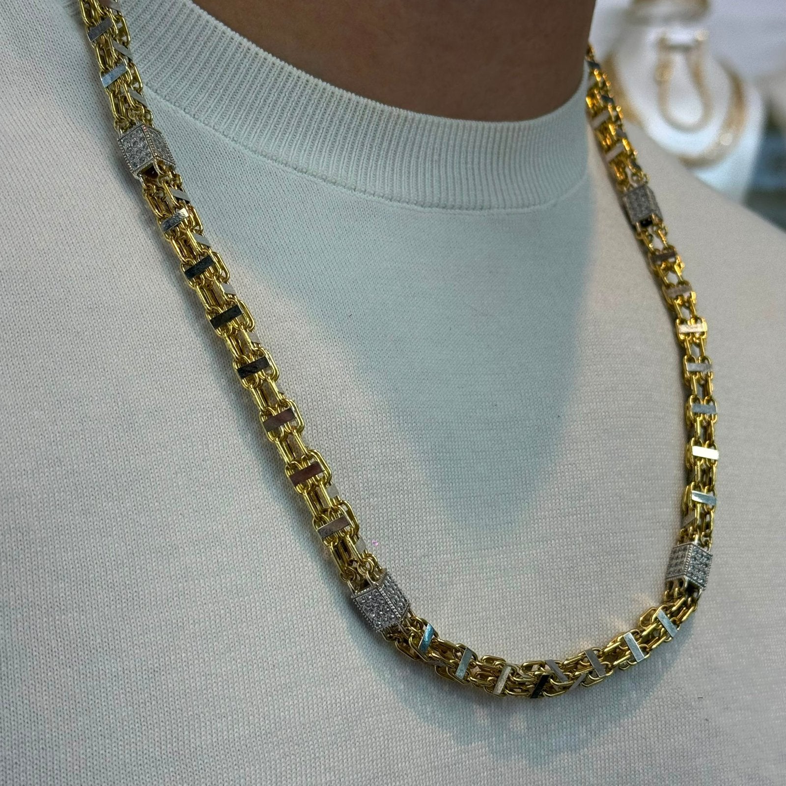 18k gouden magnum ketting met blokjes, Sieraden, Tassen en Uiterlijk, Kettingen, Ophalen of Verzenden, Zo goed als nieuw, Goud