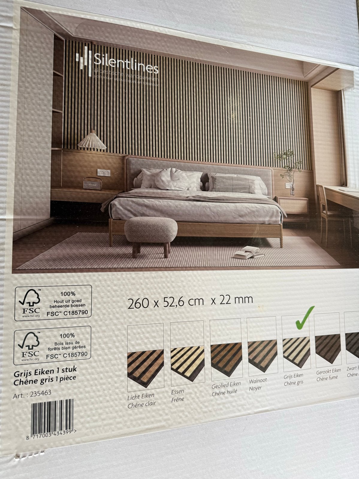 Silentlines Wandpaneel Grijs Eiken 260x52,6x2,2cm Karwei, Ophalen, Hout, Nieuw, Wandbord of Wandpaneel