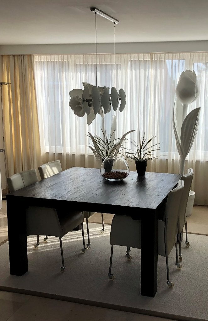 Eettafel van massief hout (1.40 x 1.40 m), Huis en Inrichting, Tafels | Eettafels, Ophalen, Gebruikt, Vierkant, Vier personen