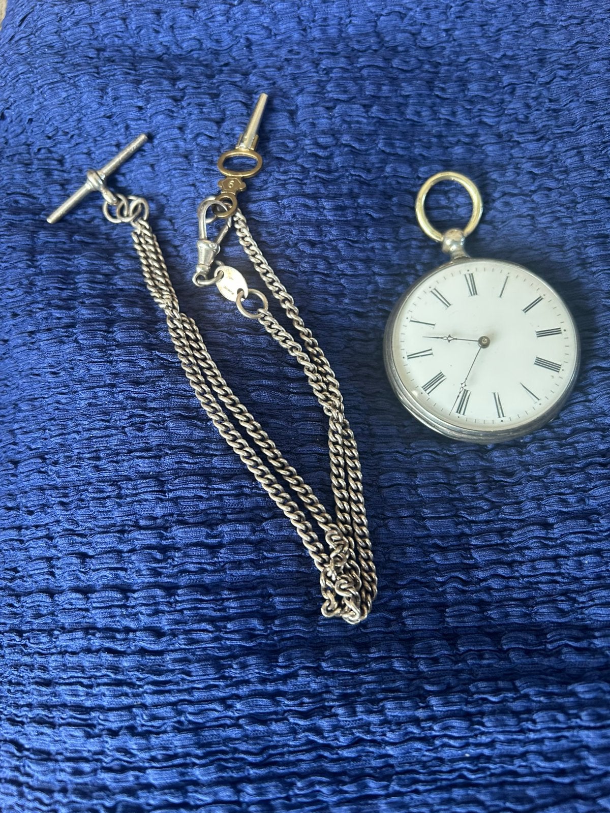Antiek zakhorloge met ketting en sleutel., Overige merken, Zakhorloge, 1900 tot 1930, Ophalen of Verzenden