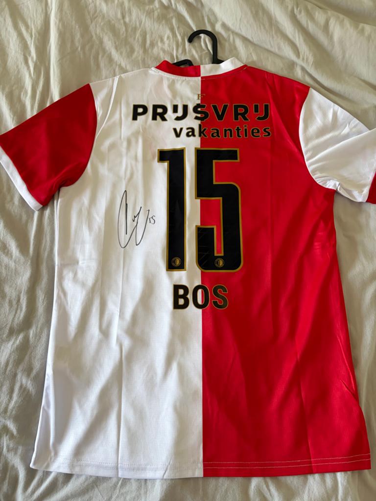 Gesigneerd Feyenoord shirt Jordan Bos met videobewijs, Ophalen of Verzenden, Zo goed als nieuw, Shirt