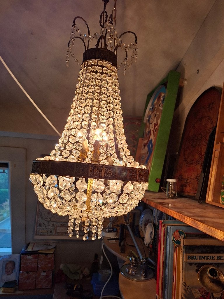 ANTIEKE KRISTALLEN  HANGLAMP, Antiek en Kunst, Antiek | Lampen, Ophalen of Verzenden