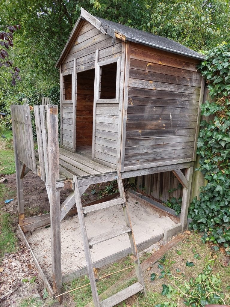 Houten speelhuisje voor buiten, Ophalen, Gebruikt, Glijbaan