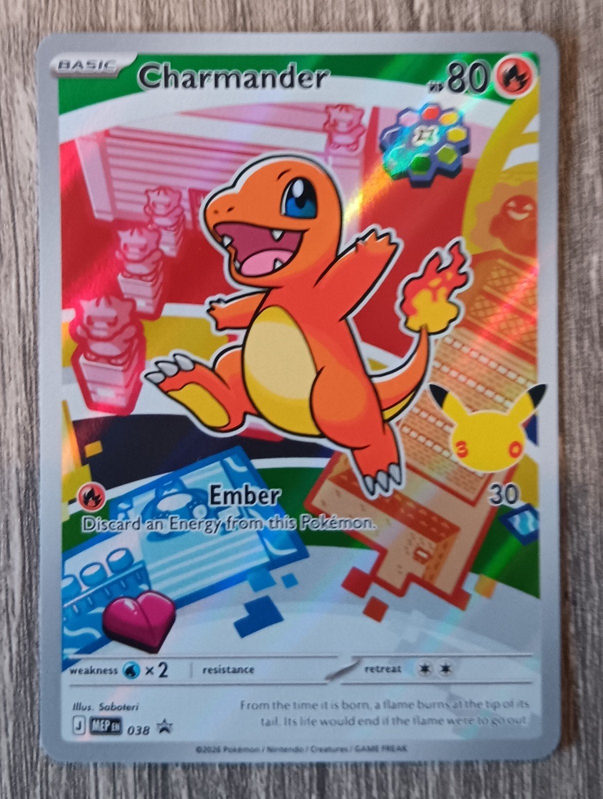 Charmander 30th Anniversary promo, Ophalen of Verzenden, Zo goed als nieuw, Losse kaart, Foil