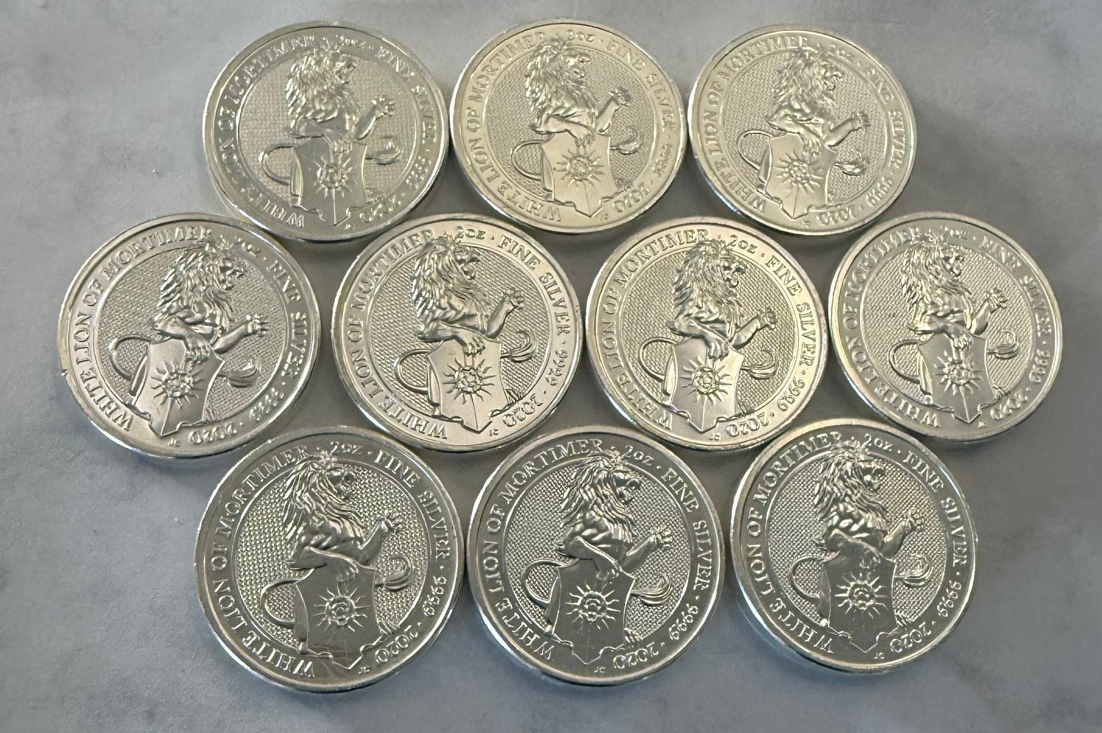 10x 2oz 2020 Queens Beasts - Lion of Mortimer / 999 zilver, Ophalen of Verzenden, Zilver