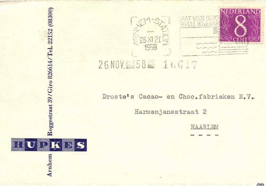 NV Hupkes Winkelbedrijf, Arnhem - 11.1958 - briefkaart, Ophalen of Verzenden, Briefkaart