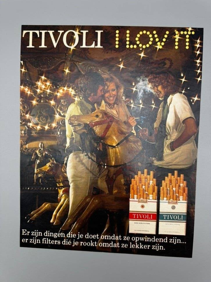 Vintage reclame Tivoli sigaretten, I love it draaimolen, Verzamelen, Verzenden, Gebruikt, Overige typen