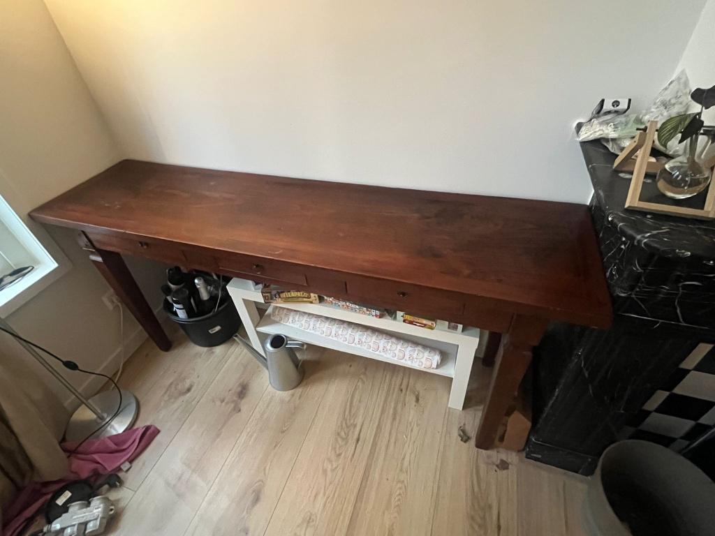 Robuuste houten sidetable met lades – 170 cm - Vintage, Ophalen, 150 tot 200 cm, Zo goed als nieuw, 3 of 4 laden