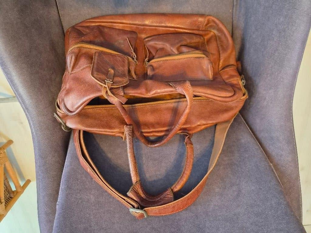 Leren tas - zacht leer - 40x26x15 cm, Gebruikt, Bruin, Leer, Ophalen