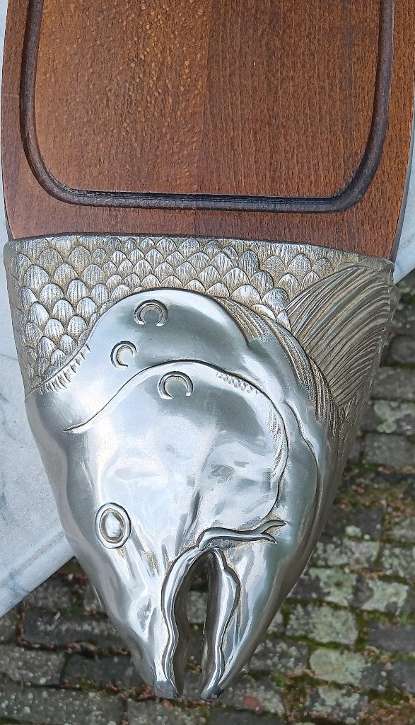 Vintage zeer grote serveerplank VIS mahonie samac, Hout, Snij-/serveerplank, Ophalen of Verzenden, Zo goed als nieuw