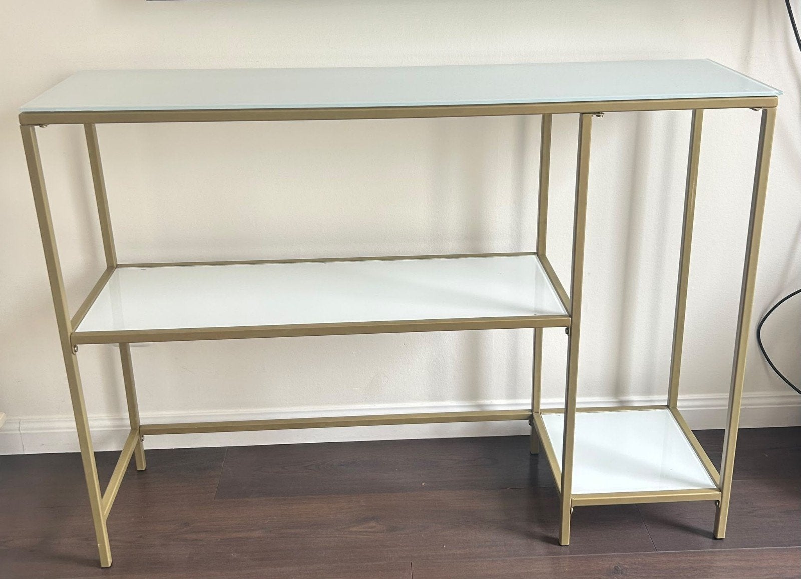 sidetable van glas met goudkleurig frame, Ophalen, Gebruikt, Modern, Industrieel, Glas
