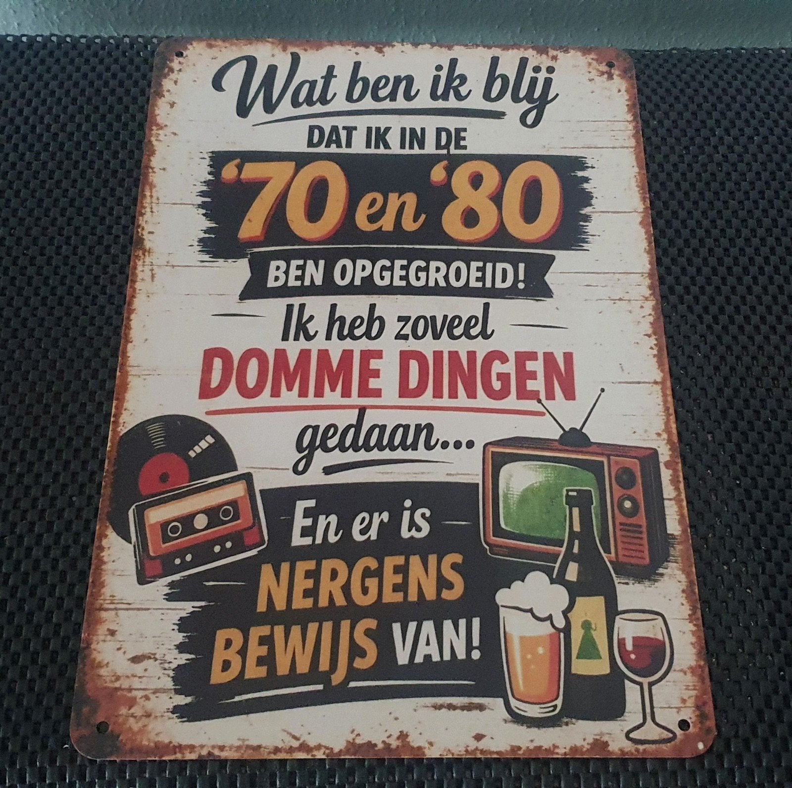 Wandbord 30x20 cm - Jaren '70/'80 Nostalgie, Metaal, Meerkleurig, Nieuw, Ophalen of Verzenden
