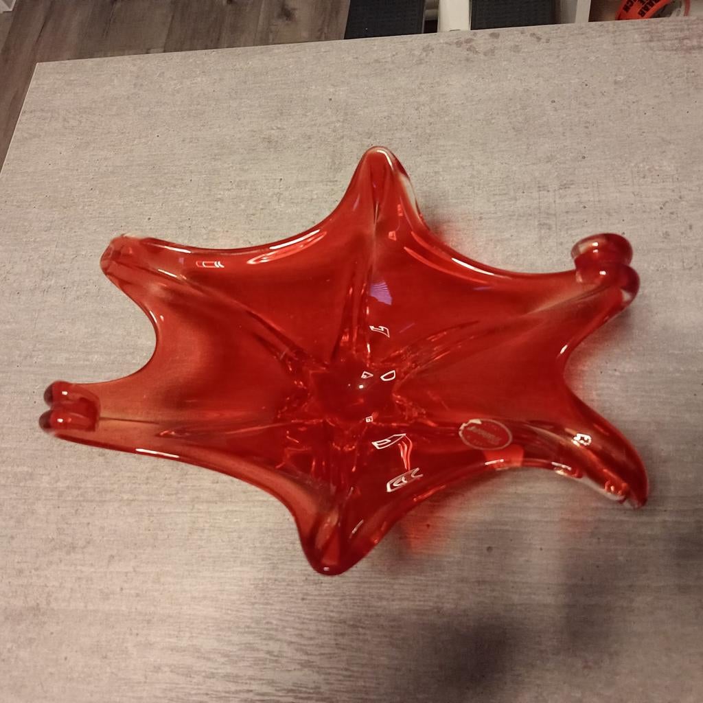 Vintage Murano Glas Ster Schaal - Rood, Ophalen