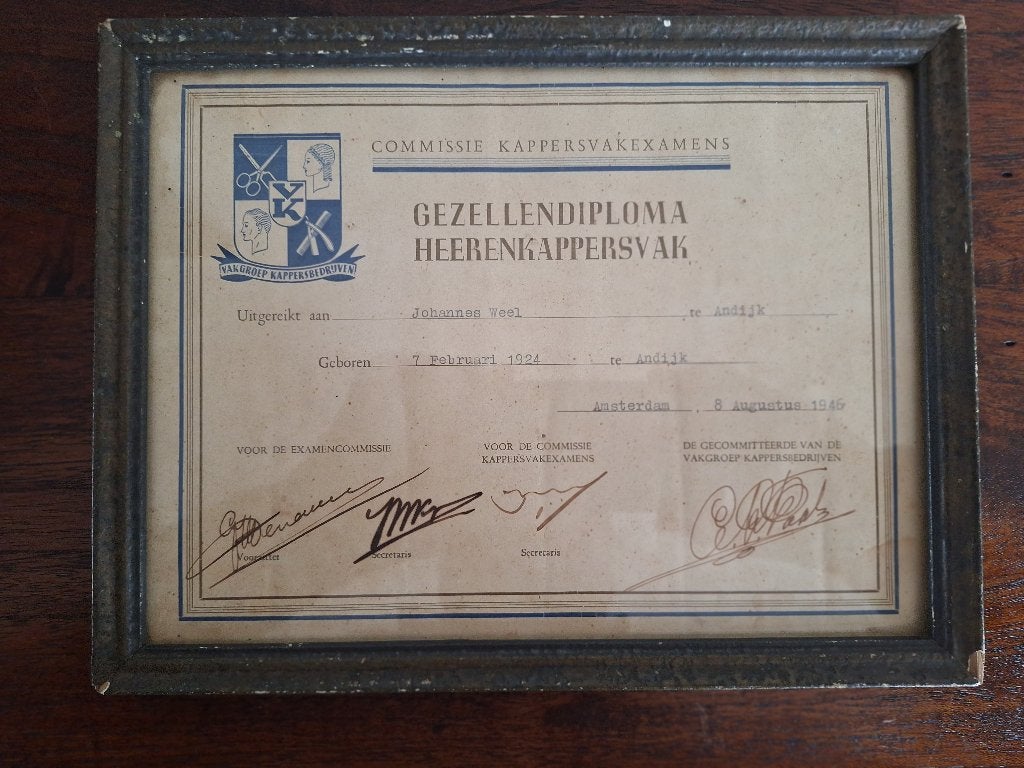 Diploma kappervak Andijk in lijst., Antiek en Kunst, Ophalen of Verzenden