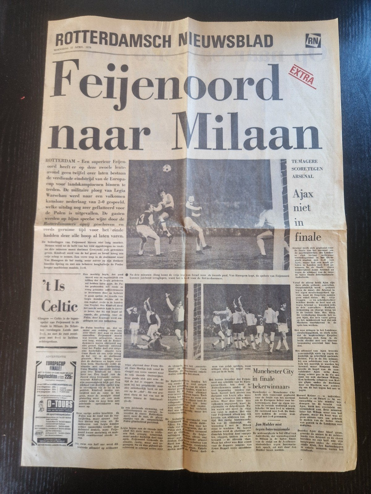 Feyenoord krant Rotterdams Nieuwsblad 15 april 1970, Verzamelen, Ophalen of Verzenden, 1960 tot 1980, Nederland, Krant