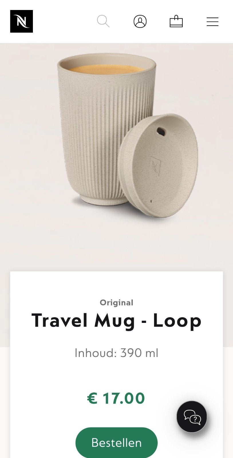 Nespresso Travel Mug - Loop (390 ml) - prijs is 2 stuks, Beige, Overige typen, Kunststof, Nieuw