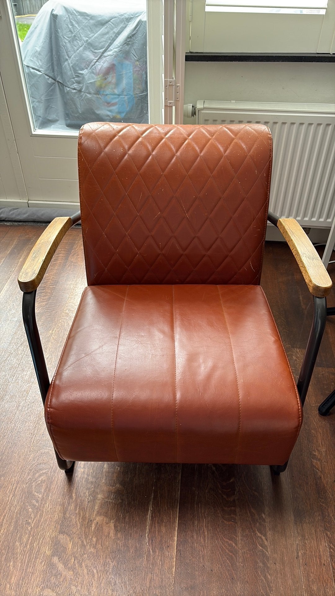 Cognac leren stoel RV design, Huis en Inrichting, Overige materialen, Gebruikt, Eenpersoons, 75 tot 100 cm