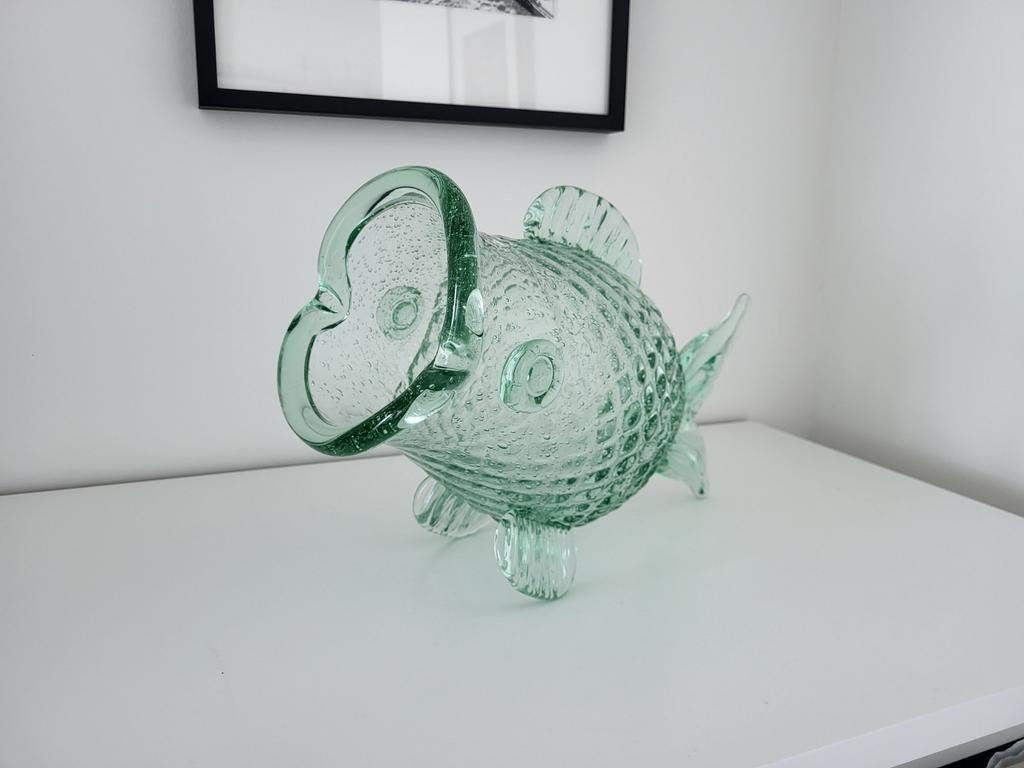 Polspotten Fat Fish Vaas - Uniek Groen Glas Design, Huis en Inrichting, Woonaccessoires | Vazen, Ophalen of Verzenden