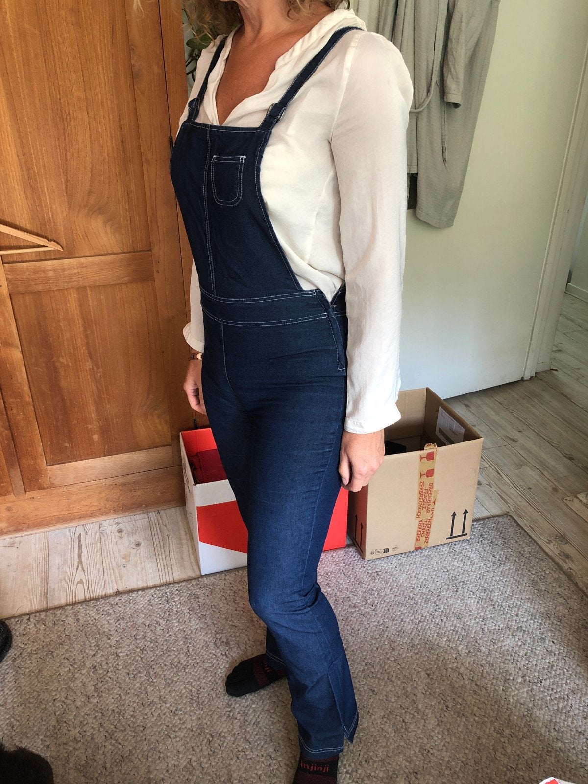 Donkerblauwe denim tuinbroek maar S, Maat 38/40 (M), Blauw, Ophalen of Verzenden, Zo goed als nieuw