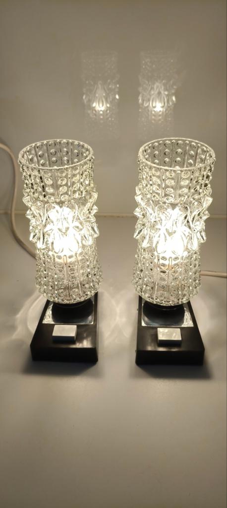Set van twee vintage glazen tafellampen bedlampen, Antiek en Kunst, Antiek | Lampen, Ophalen