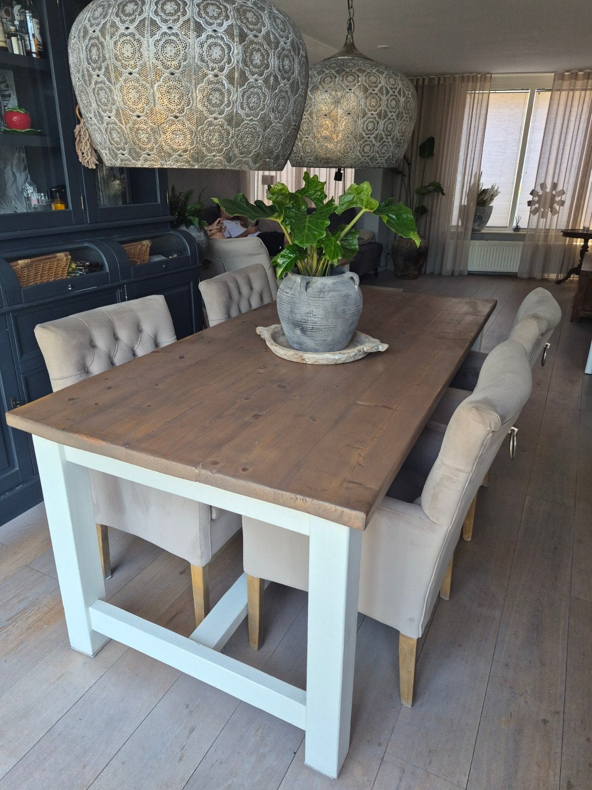 Handgemaakte eettafel - Landelijke stijl, Huis en Inrichting, Tafels | Eettafels, Ophalen, Rechthoekig, 200 cm of meer, 50 tot 100 cm