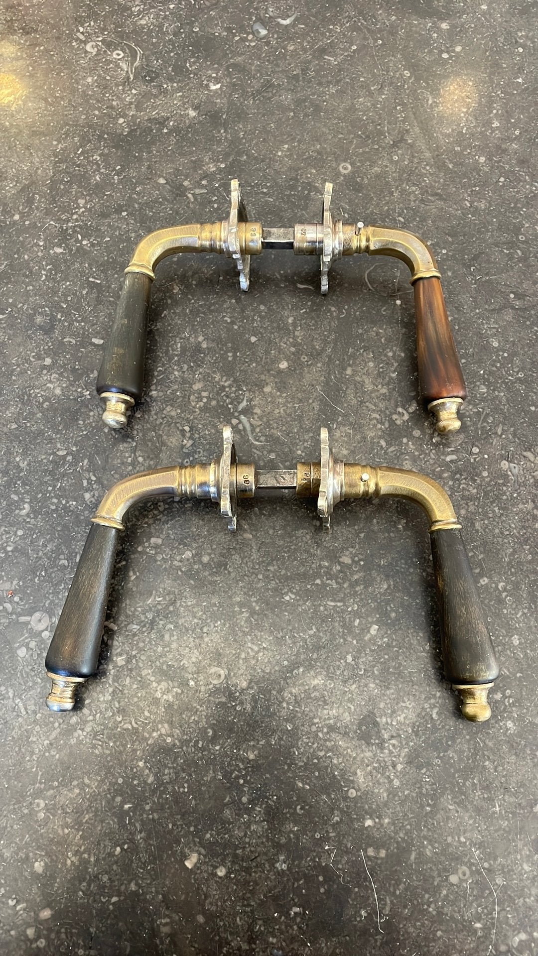 2x set Deurklinken Antiek 1900 Messing & HOORN vintage klink, Ophalen of Verzenden