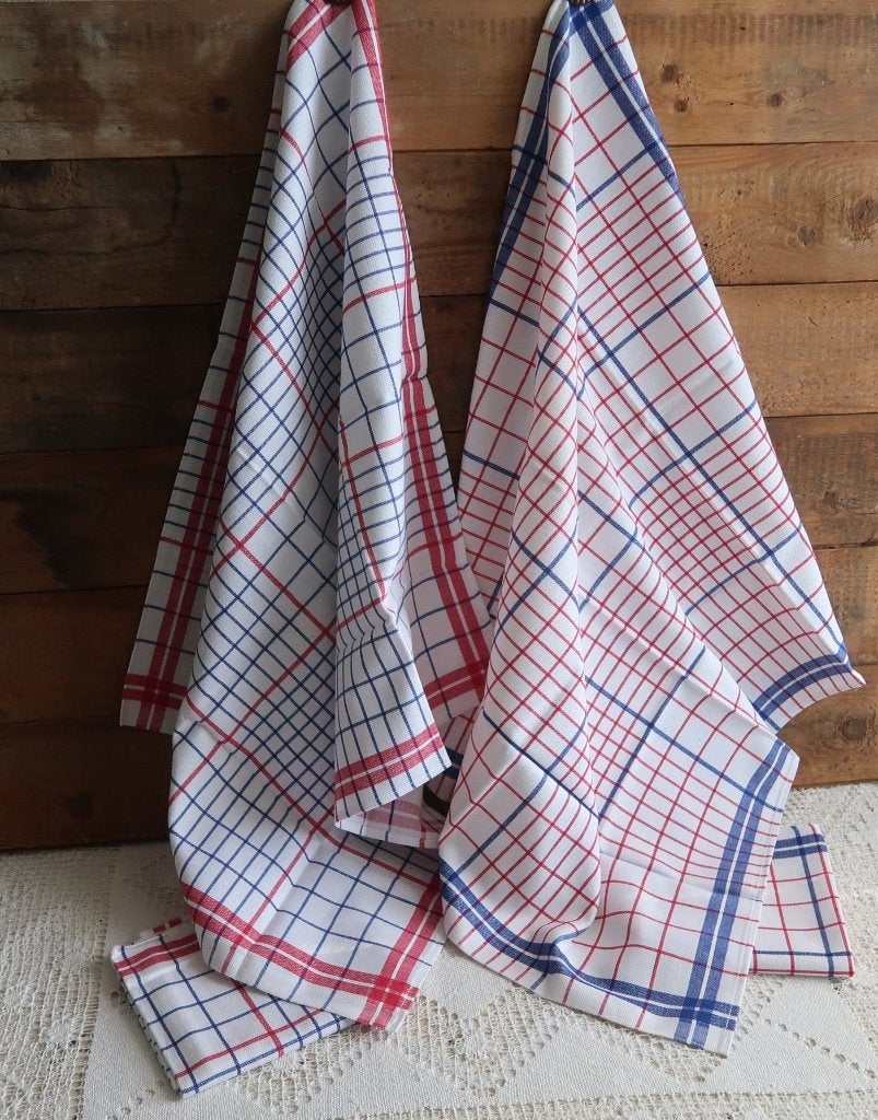 Nieuw 4 x vintage theedoek keukendoek rood/blauw geruit, Katoen, Meerkleurig, Hema, Wasbaar