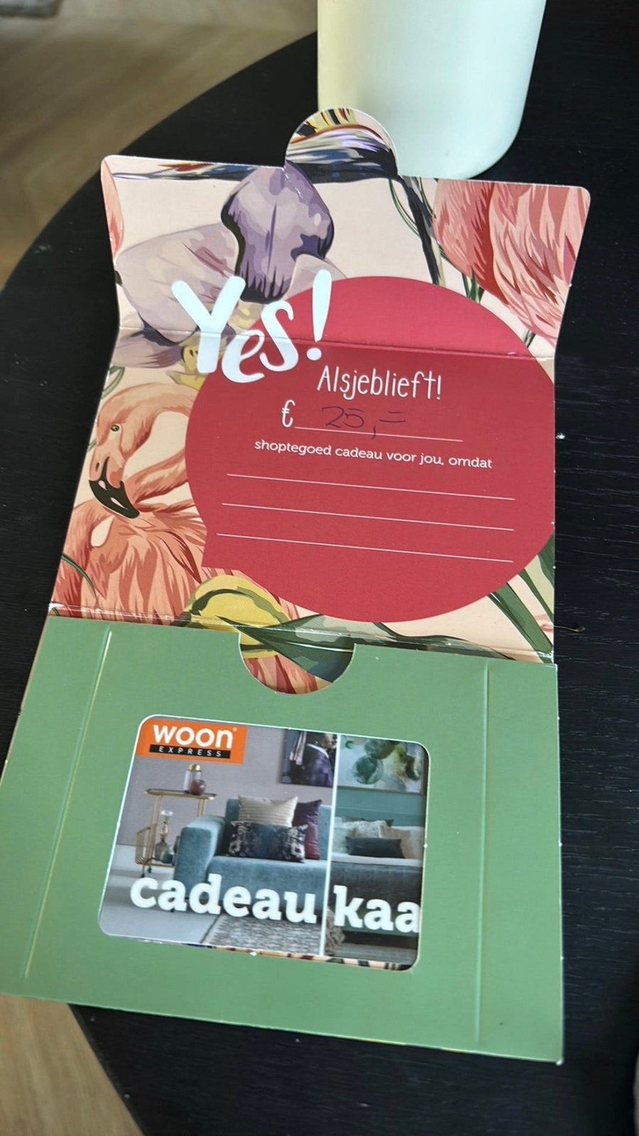 Cadeaubon, cadeaukaart WoonExpress t.w.v. 25,-, Tickets en Kaartjes, Eén persoon, Cadeaubon