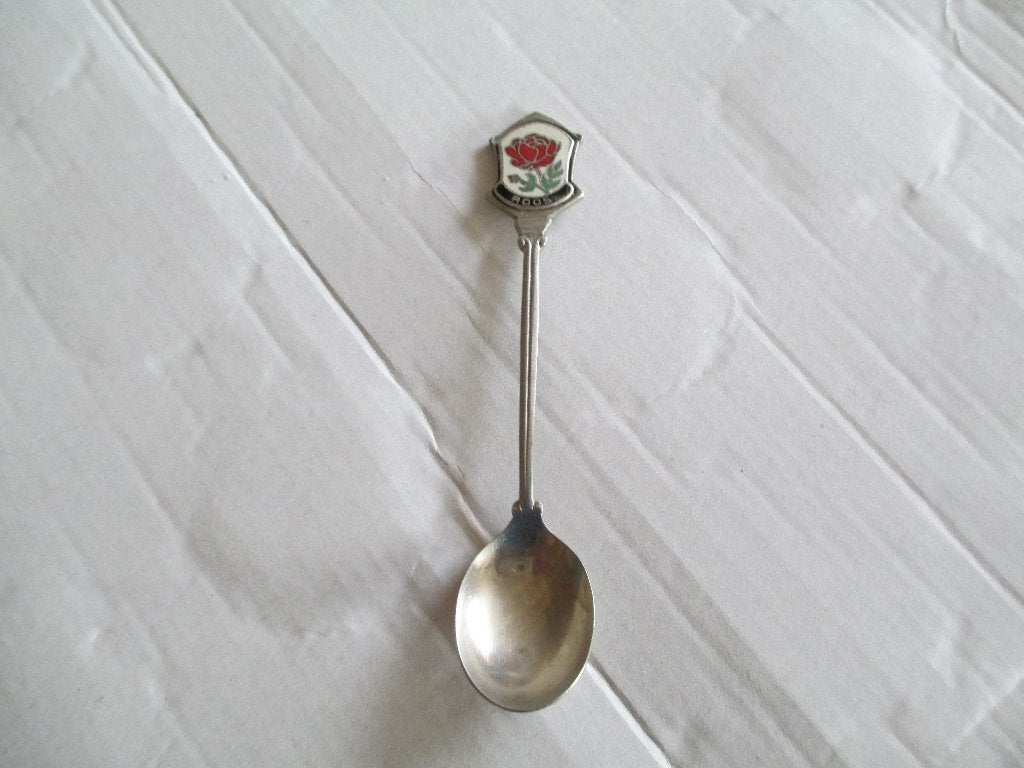 selecta lepeltje met emaille roos, Ophalen of Verzenden, Gebruikt, Rvs of Chroom