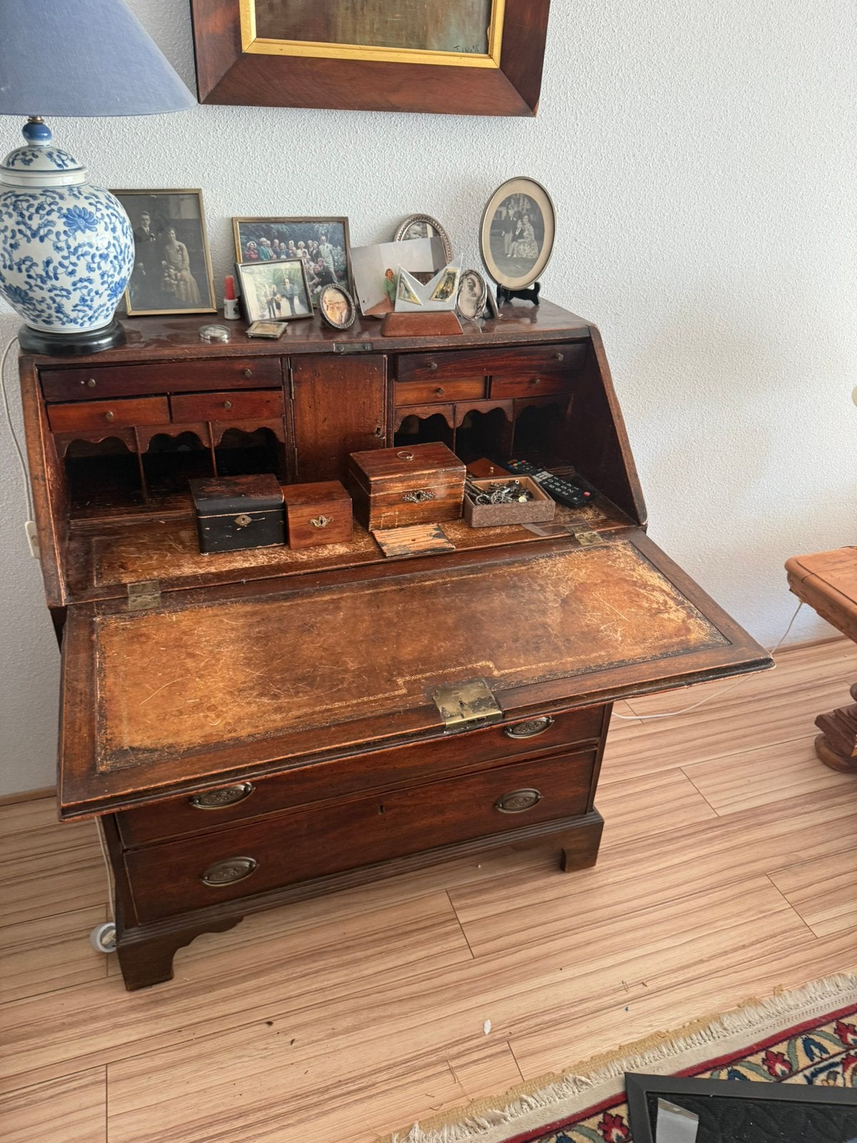Antieke mahonie secretaire schrijfkast met klep ca. 19e eeuw, Antiek en Kunst, Antiek | Meubels | Kasten, Ophalen