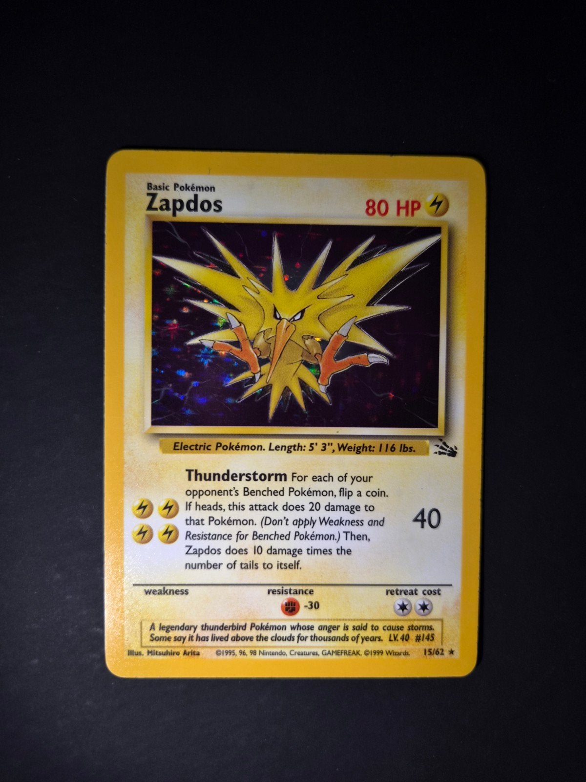Zapdos 15/62 Pokemon Fossil Holo Wotc, Ophalen of Verzenden, Zo goed als nieuw, Booster, Foil
