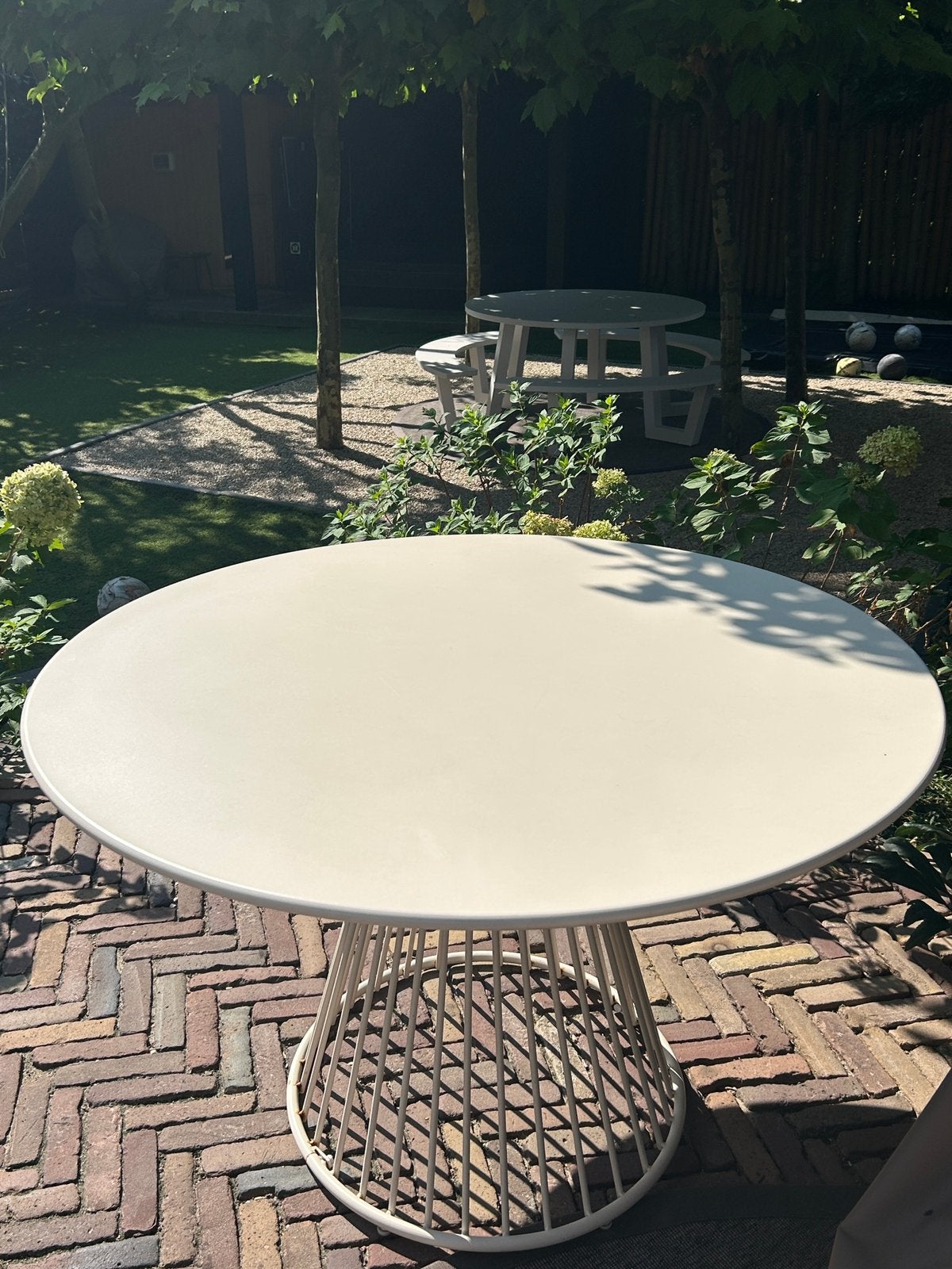 Buitentafel, diameter 120 cm, Tuin en Terras, Tuintafels, Ophalen, Gebruikt, Rond, Aluminium