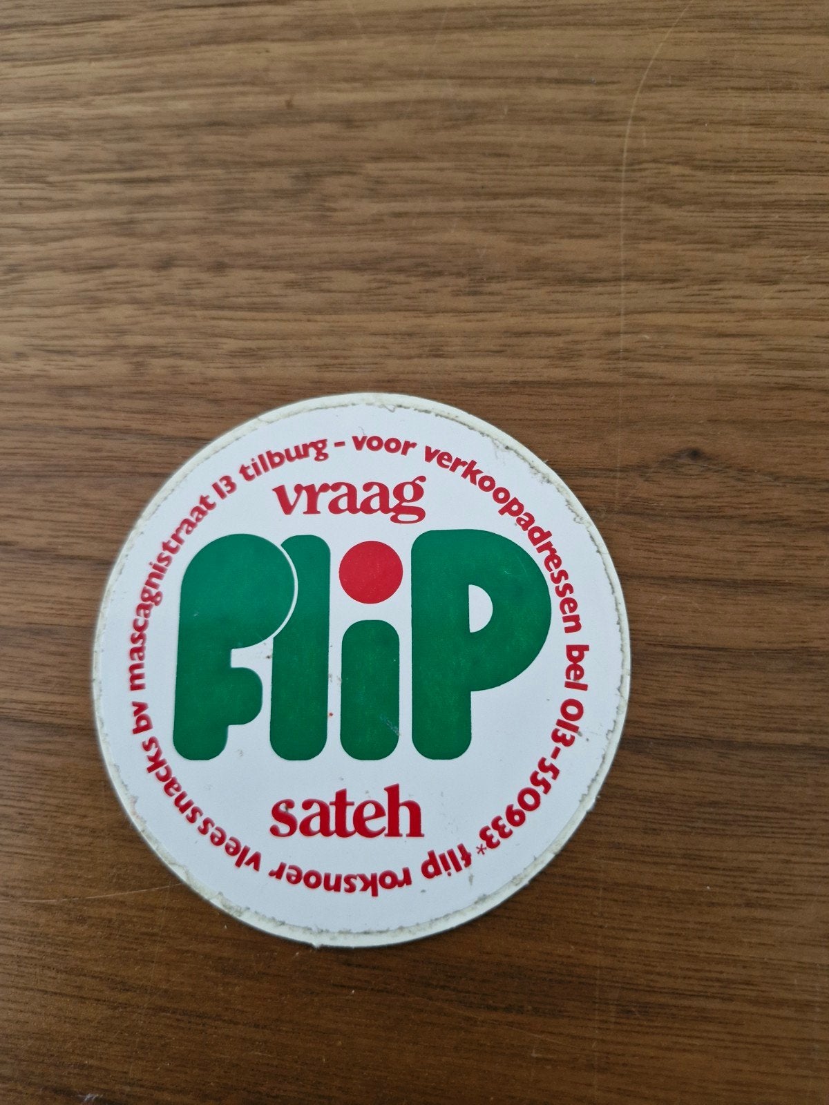 9272 Vintage Flip Saté Sticker - Tilburg Vleessnacks, Ophalen of Verzenden, Gebruikt, Sticker