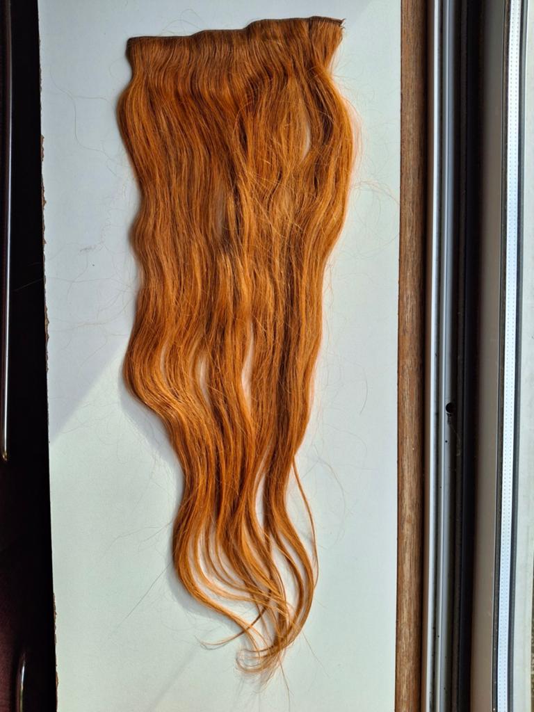 Koperkleurige hairextensions te koop. Met kammen, 50 cm, Ophalen of Verzenden, Gebruikt, Pruik of Haarverlenging