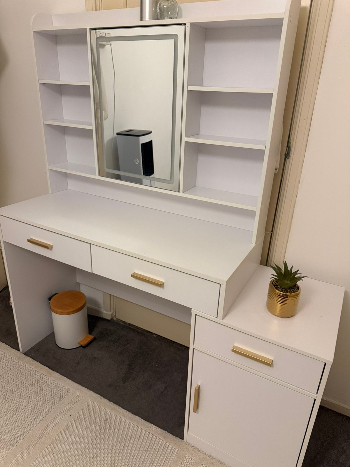 Kaptafel met LED spiegel, lades & opbergruimte – Wit, Ophalen of Verzenden, Zo goed als nieuw, 50 tot 100 cm, Minder dan 100 cm