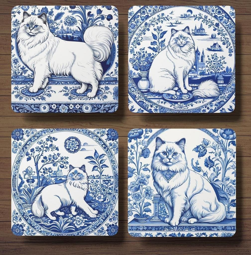 Heilige Birmaan Delfts Blauw onderzetters met houder, Ophalen of Verzenden, Nieuw