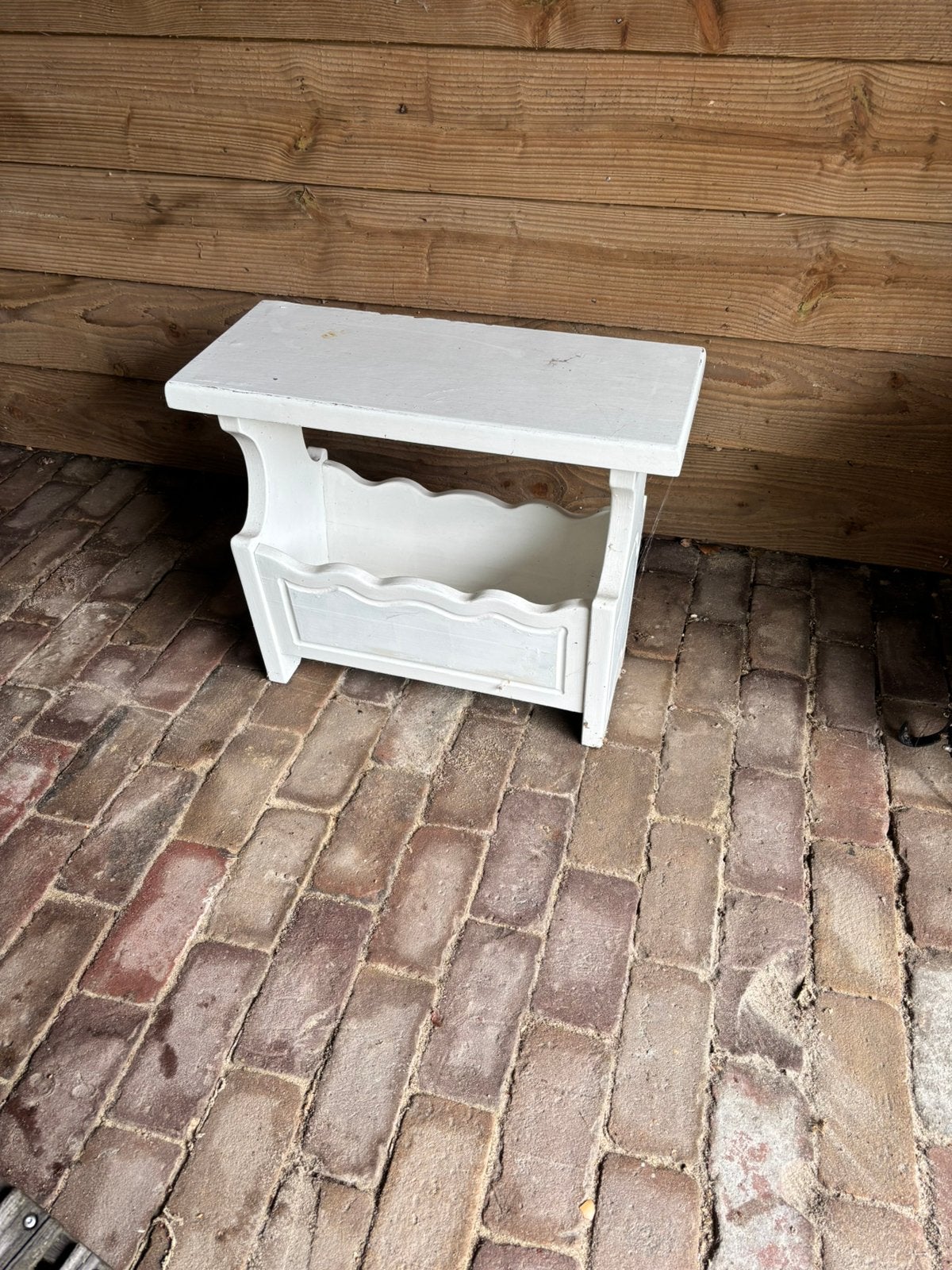 Brocant bijzettafeltje met bak, Ophalen, Minder dan 55 cm, Gebruikt, Rechthoekig