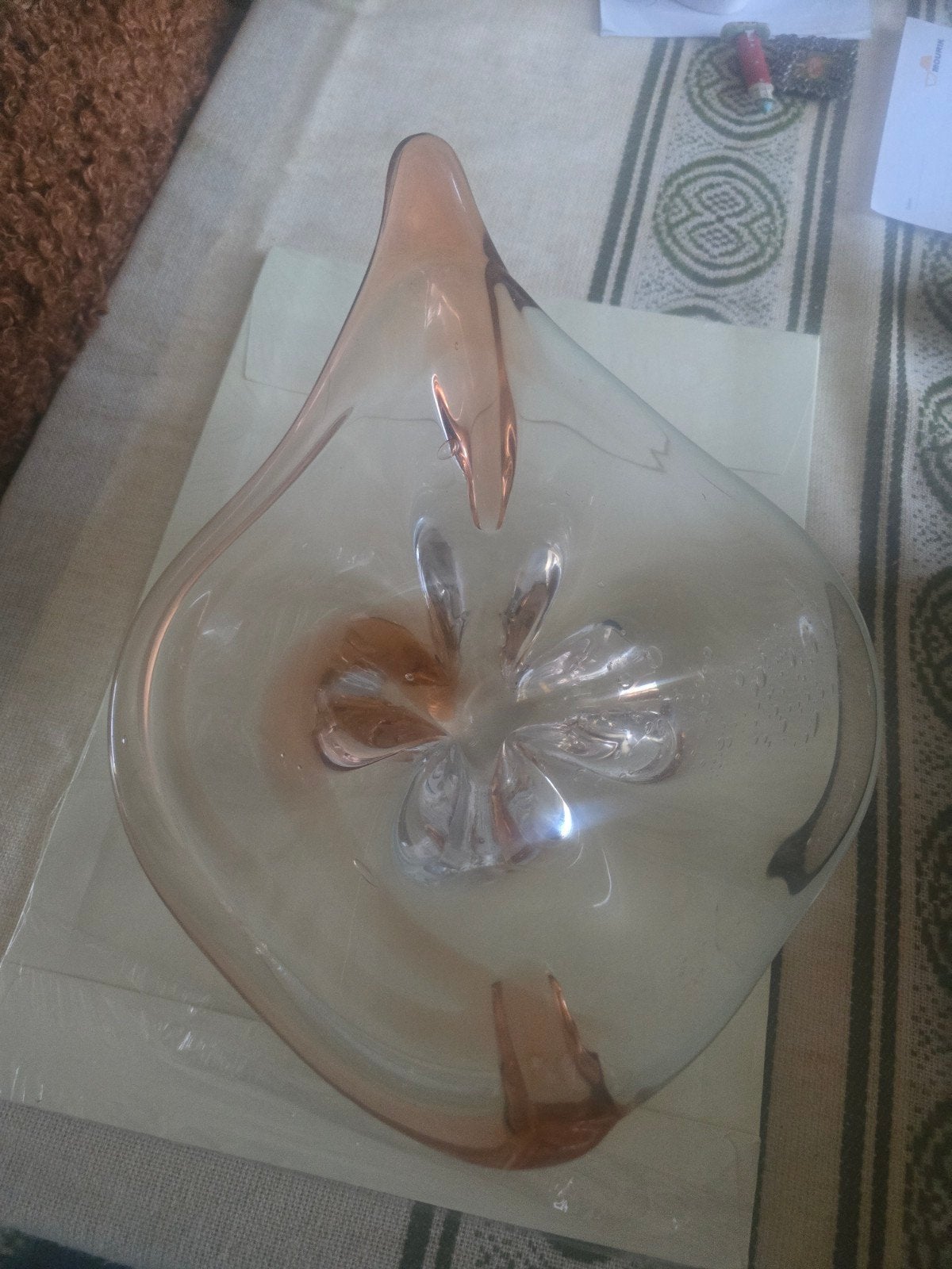 Vintage Kunstglazen Schaal - Organische Roze/Zalm Vorm, Ophalen of Verzenden