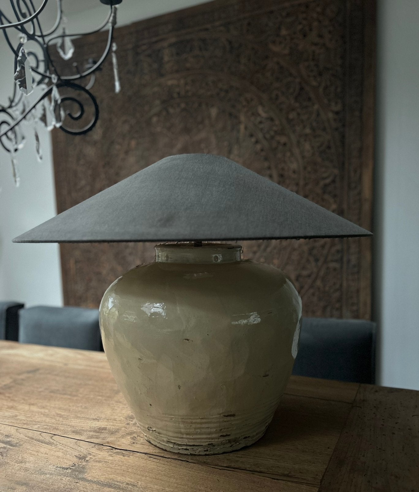 Grote Chinese monochrome kruik lamp zonder de kap, Ophalen