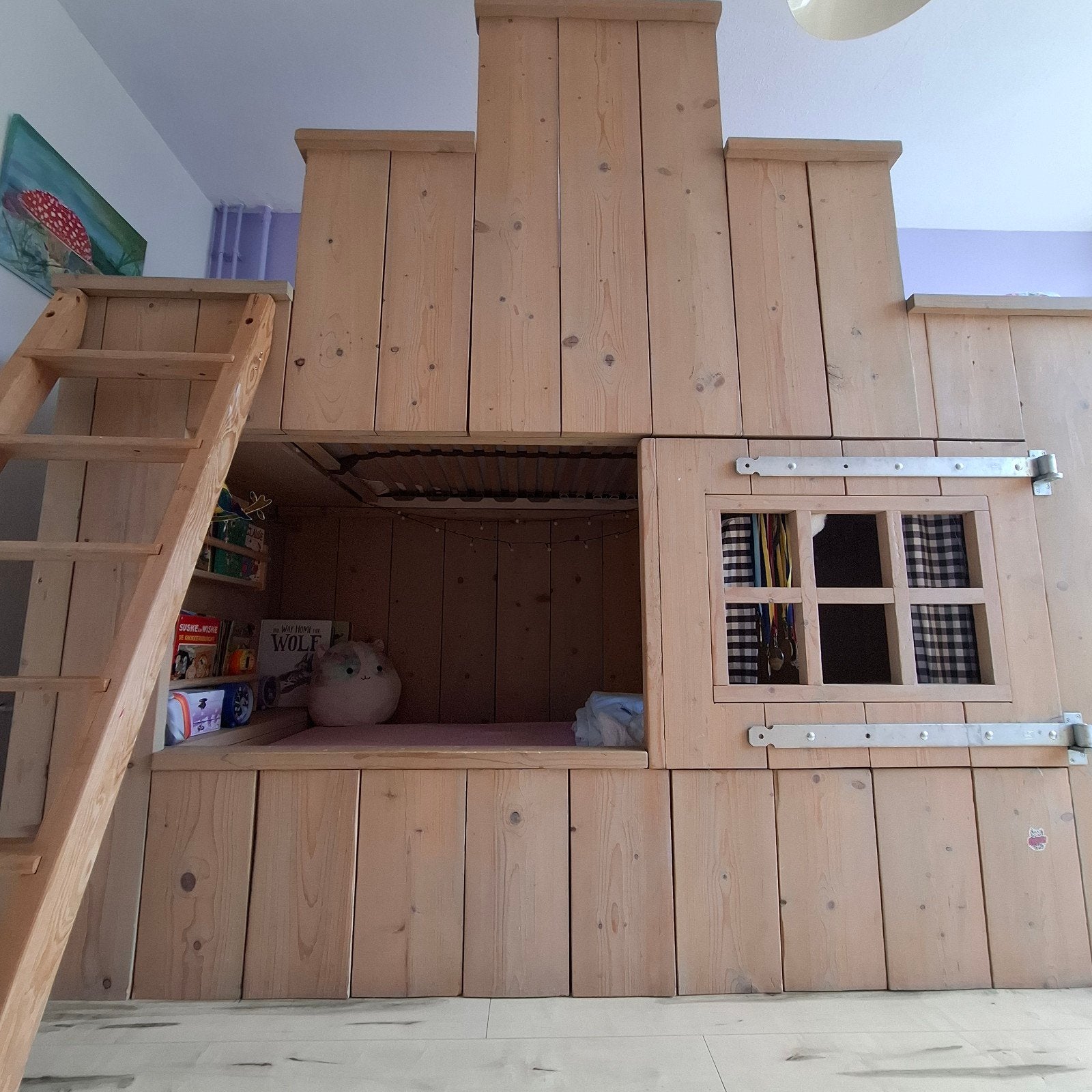 Stapelbed van hout, Ophalen, Gebruikt, 90 cm, Tweepersoons