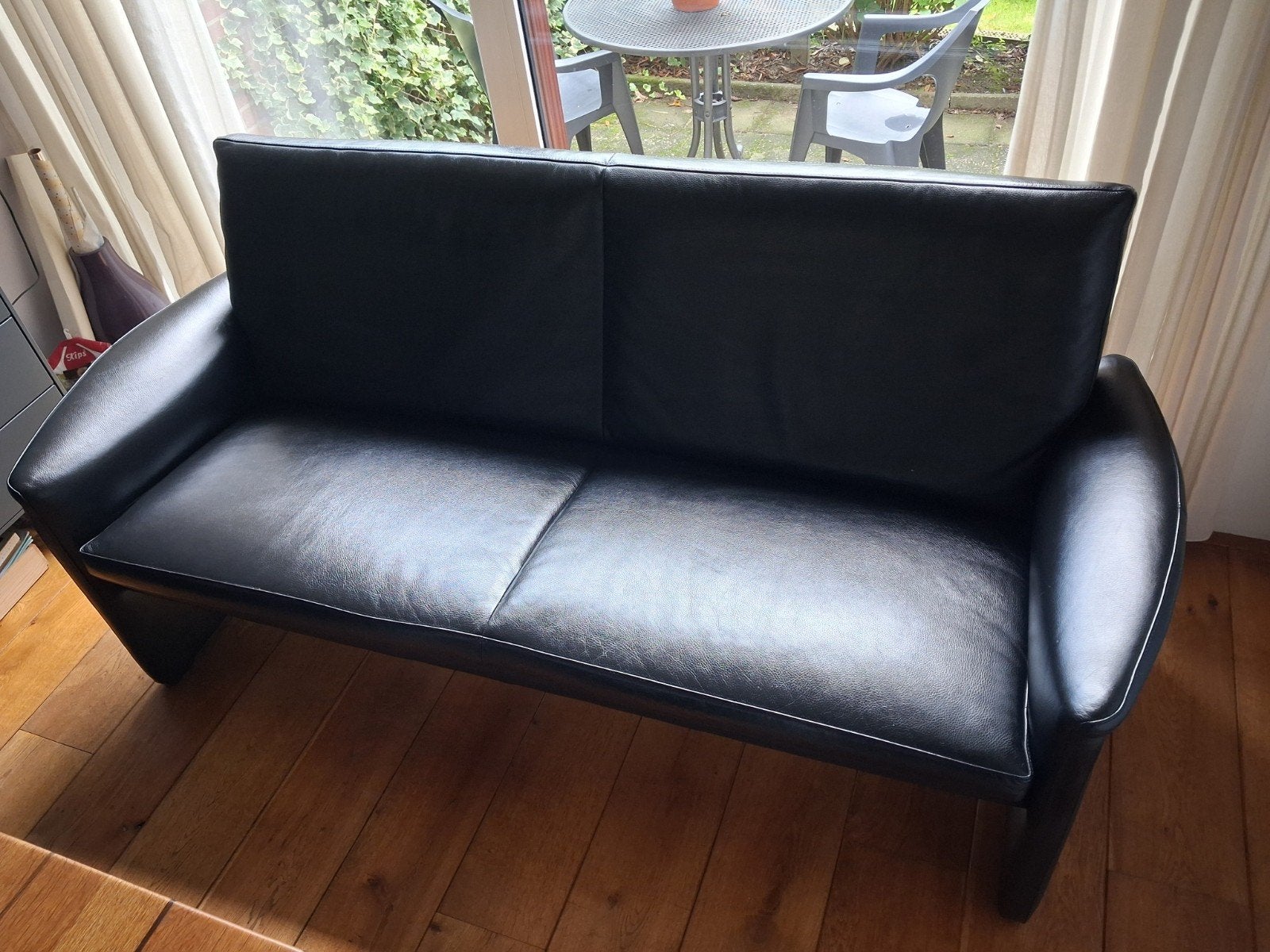leolux Antipode bank tweezitsbank zwart leer, Ophalen, Gebruikt, 150 tot 200 cm, Tweepersoons