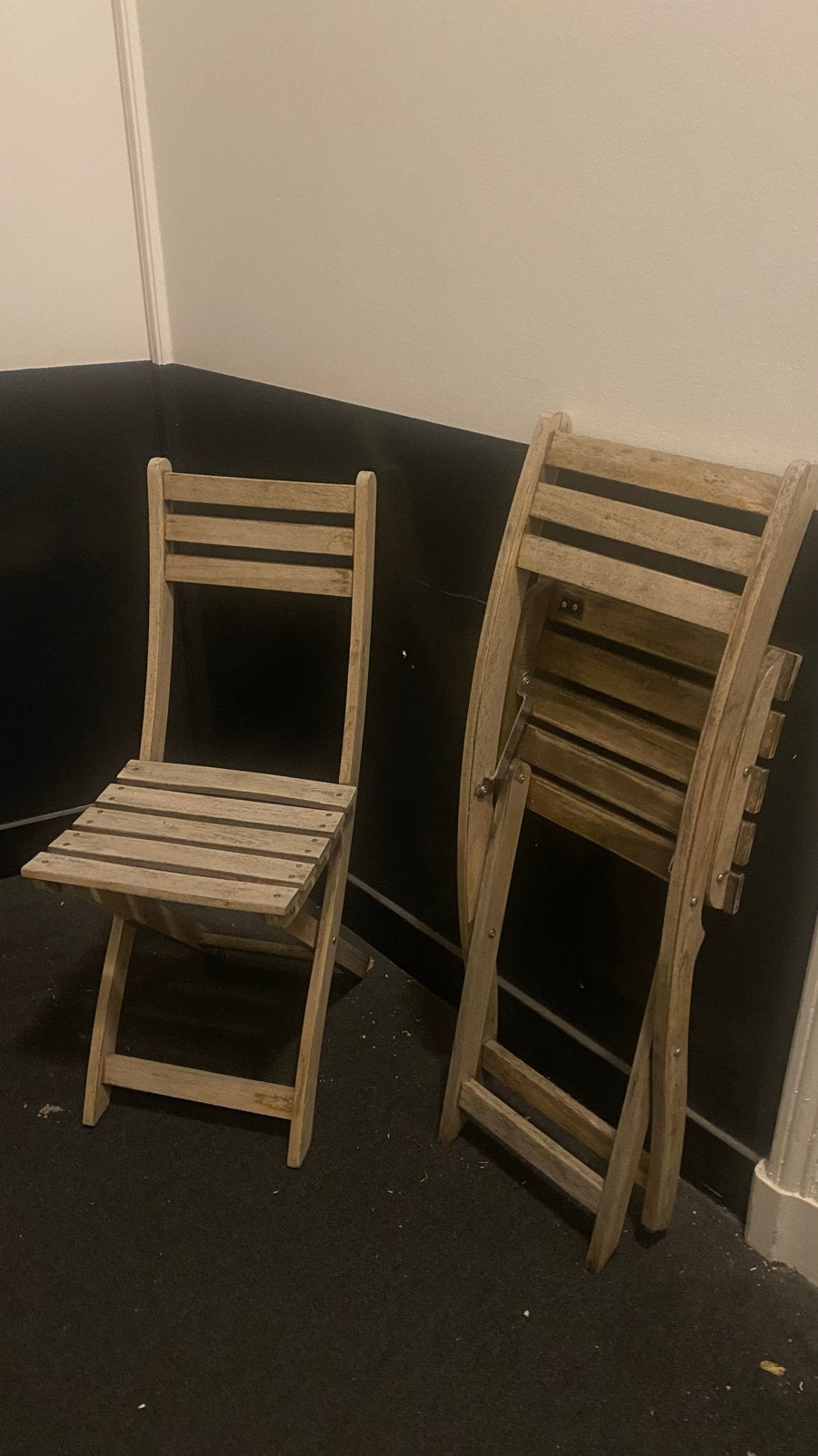 Set van twee houten opklapbare stoelen, Gebruikt, Twee, Overige kleuren, Ophalen of Verzenden