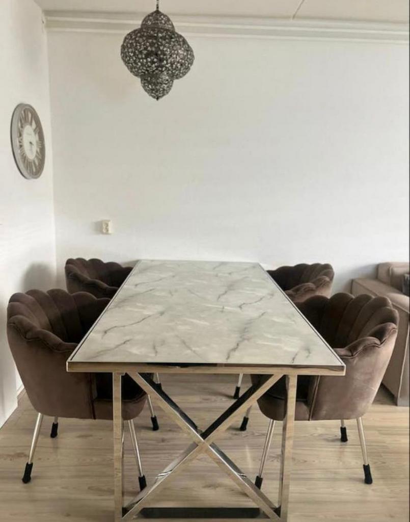 Marmer Salontafel en eettafel, Zo goed als nieuw, Vier personen, Rechthoekig, 50 tot 100 cm