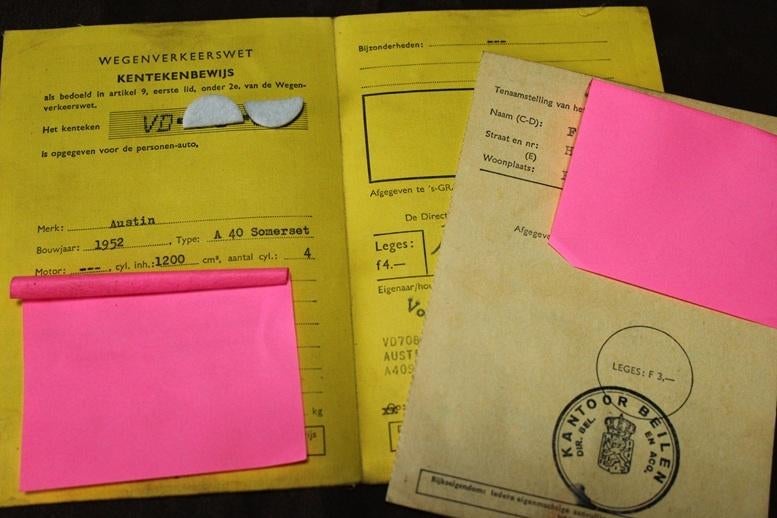 linnen kenteken Austin A40 Somerset 1952, Ophalen of Verzenden
